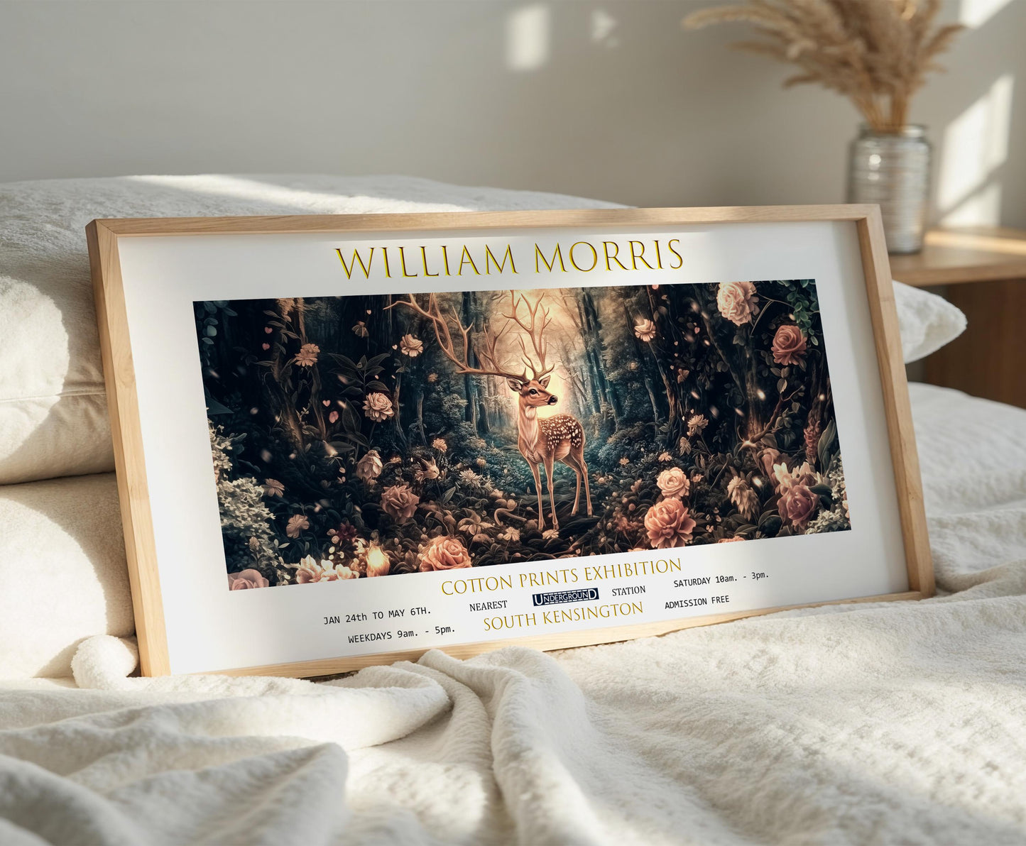 William Morris Deer Panoramic Print: Vintage Textiles Art