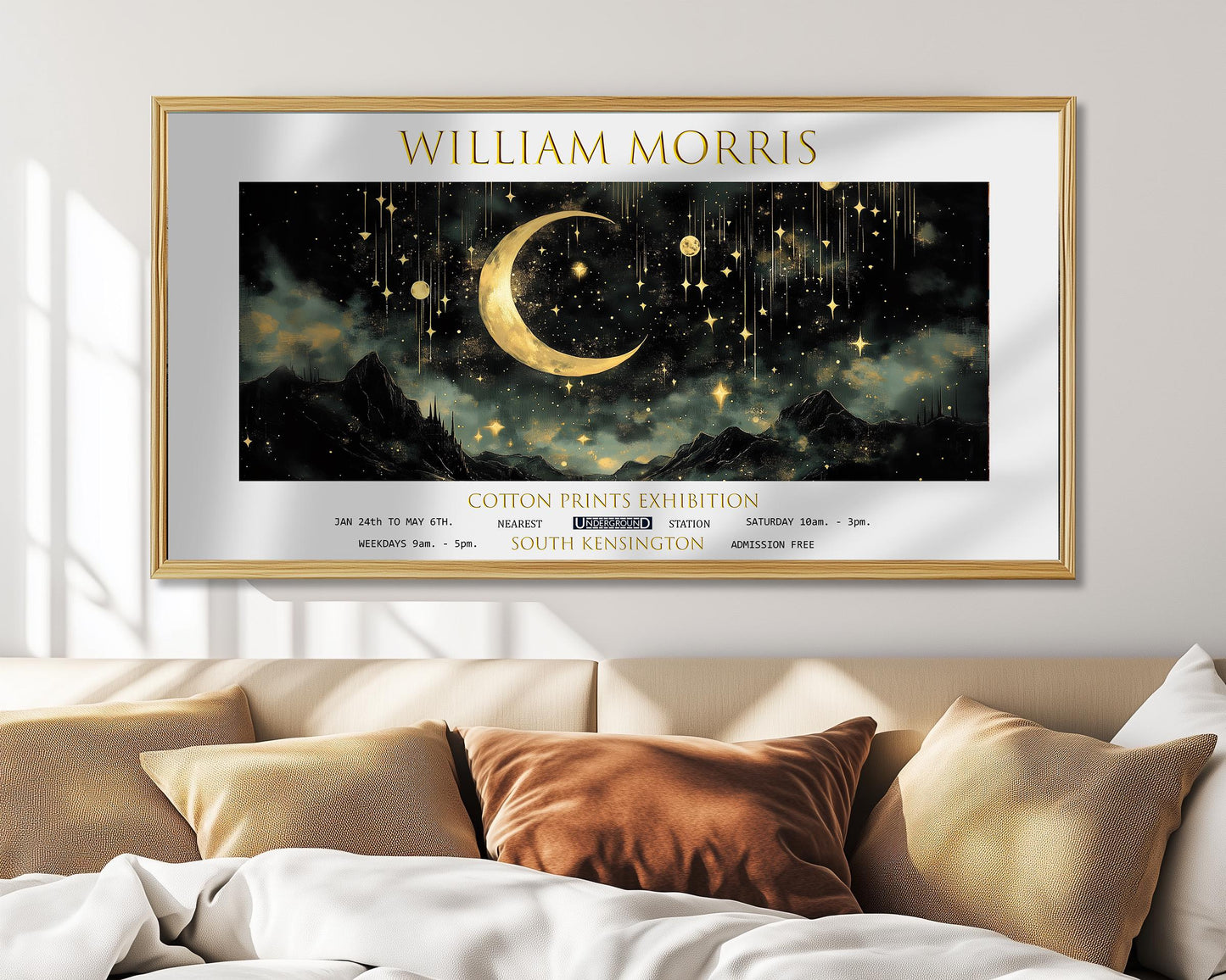 William Morris Moon & Stars Print: Vintage Panoramic Wall Art