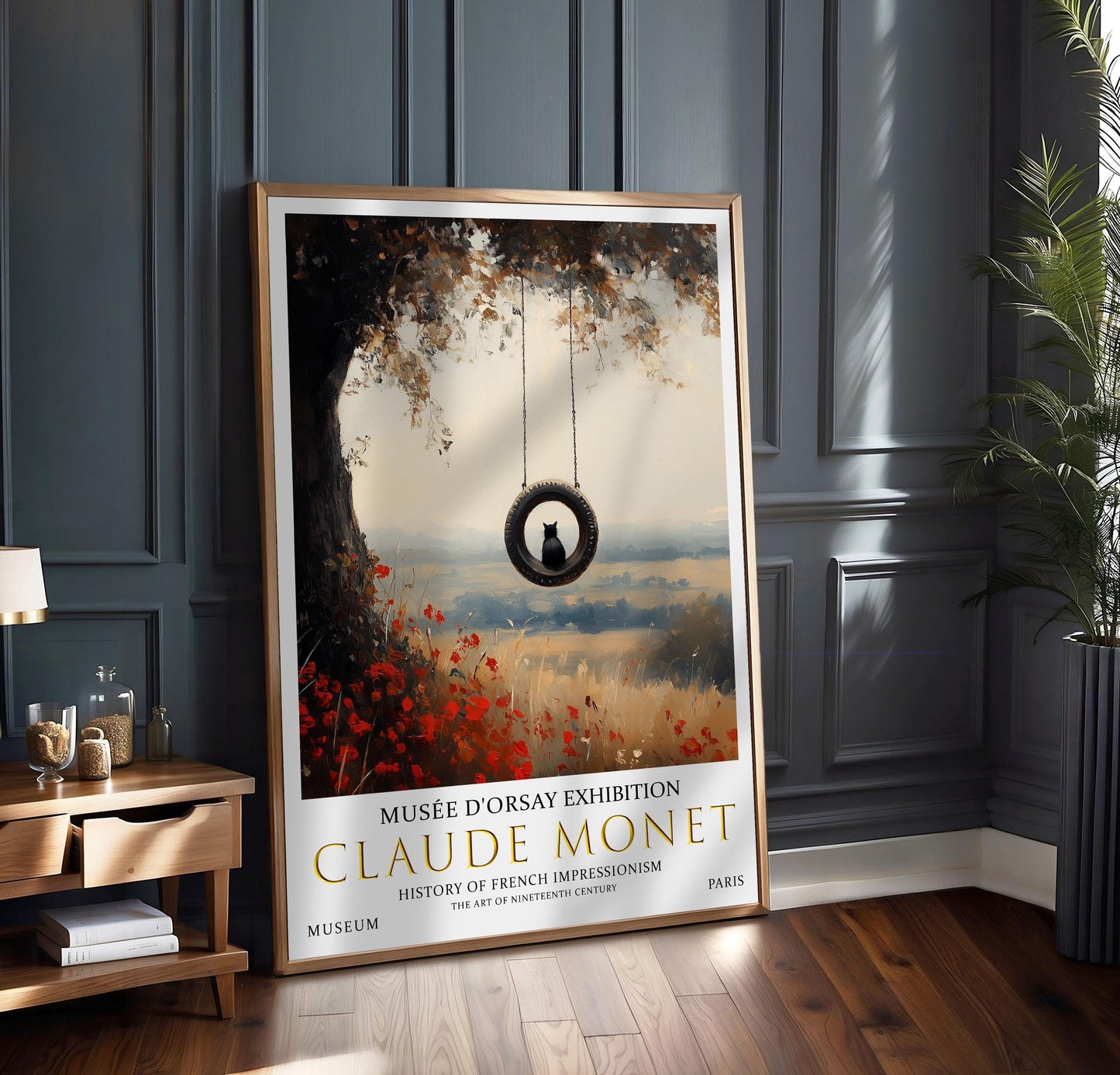 Monet Cat Swing Art Print: French Impressionist Poster