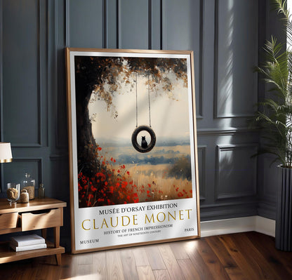 Monet Cat Swing Art Print: French Impressionist Poster