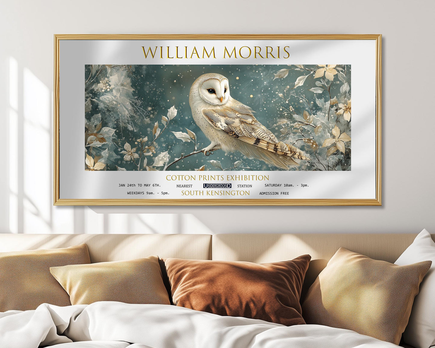 Print: William Morris Owl Panoramic, Vintage Botanical Exhibition Art