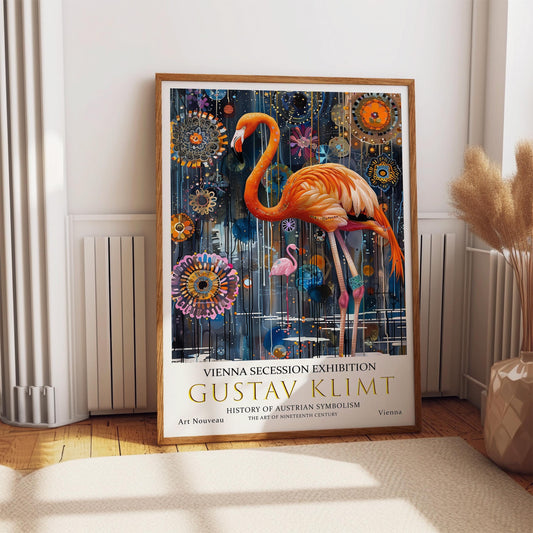 Gustav Klimt Flamingo Print - Art Nouveau Vintage Wall Art on Premium Paper