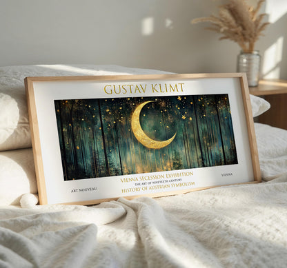 Gustav Klimt Moon Art Print: Art Nouveau Forest Panoramic