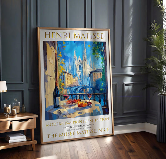 Print: Henri Matisse Inspired Romantic Dining, European Cityscape Wall Art