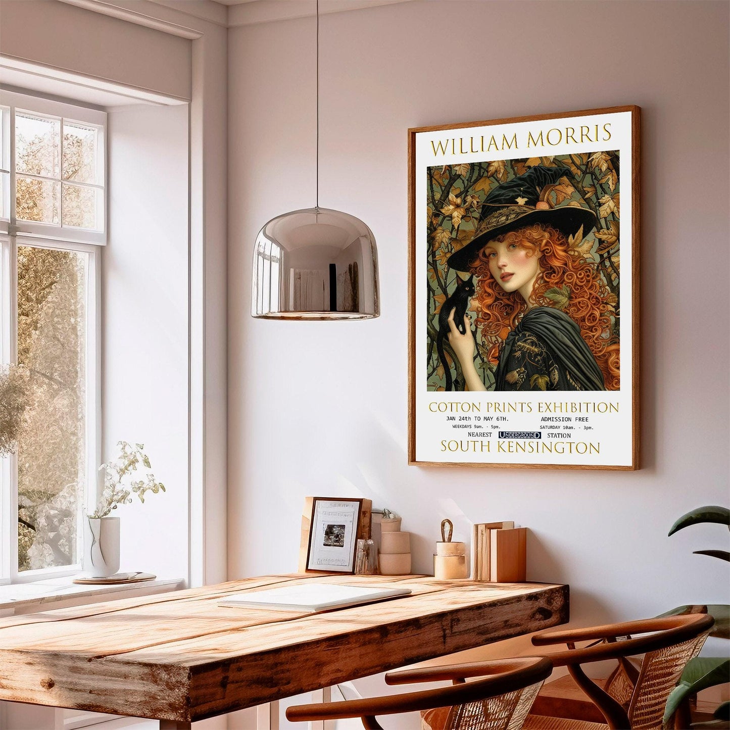 William Morris Print Gothic Witch & Black Cat Poster – Vintage Art Poster On Premium Matte Paper