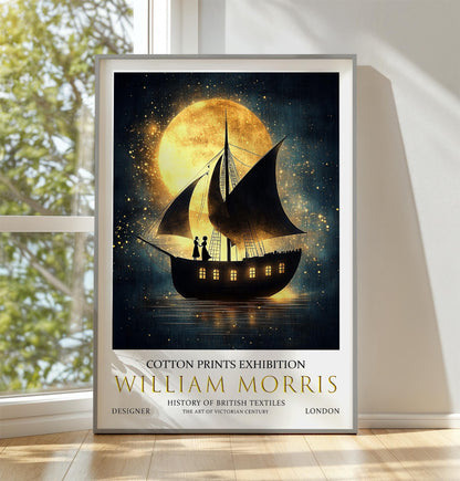 William Morris Print: Vintage Sailboat & Moon Art