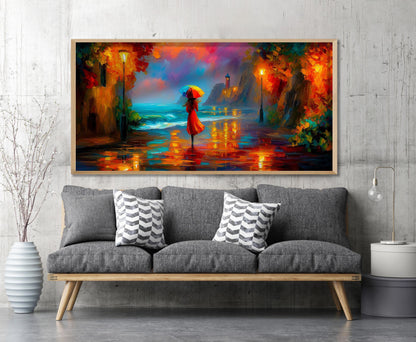 Rainy Coastal Village Seascape Panoramic Print
