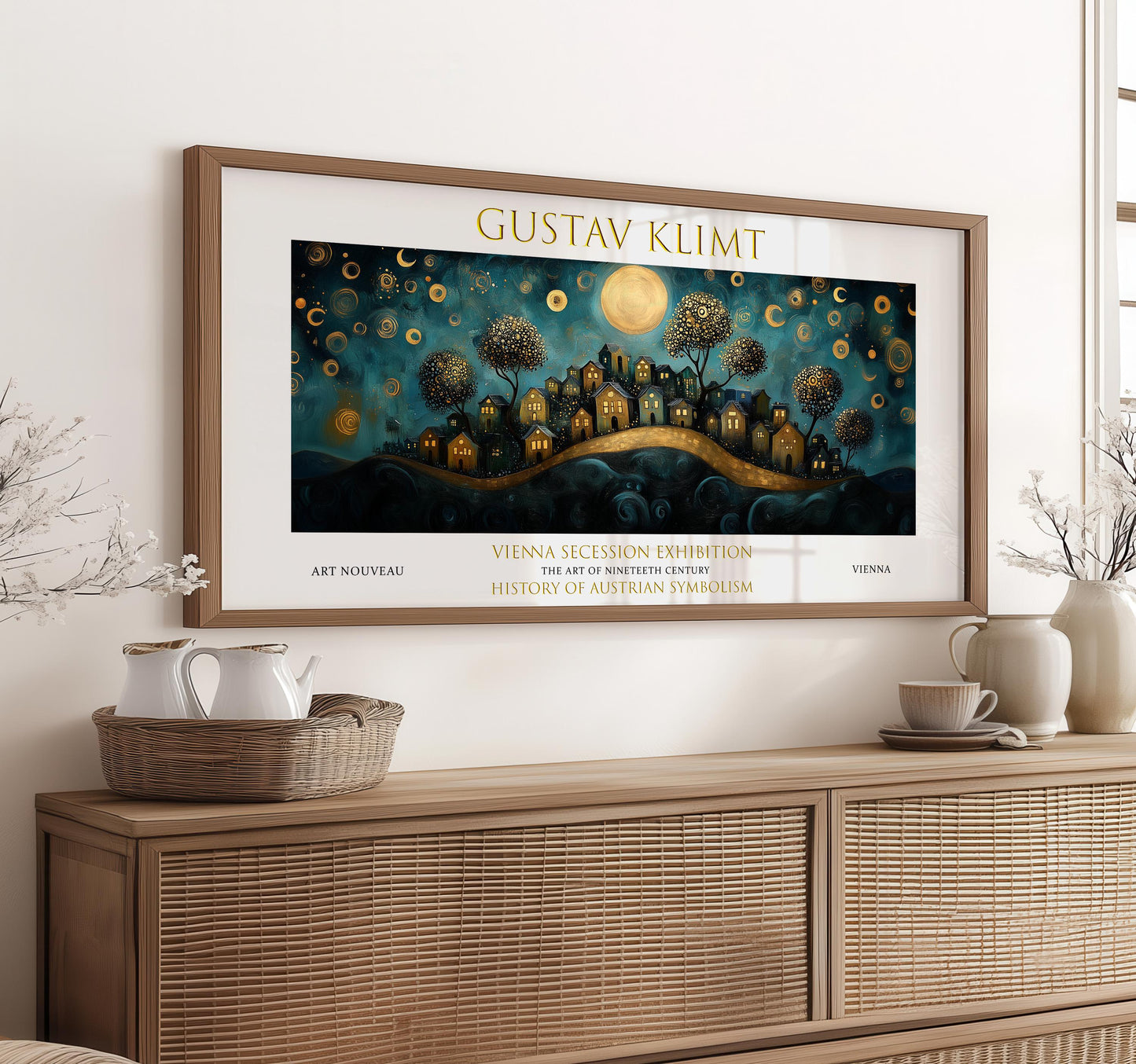 Gustav Klimt Starry Night Village Print: Art Nouveau Landscape