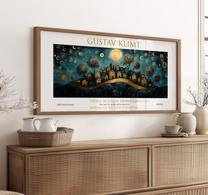 Gustav Klimt Starry Night Village Print: Art Nouveau Landscape