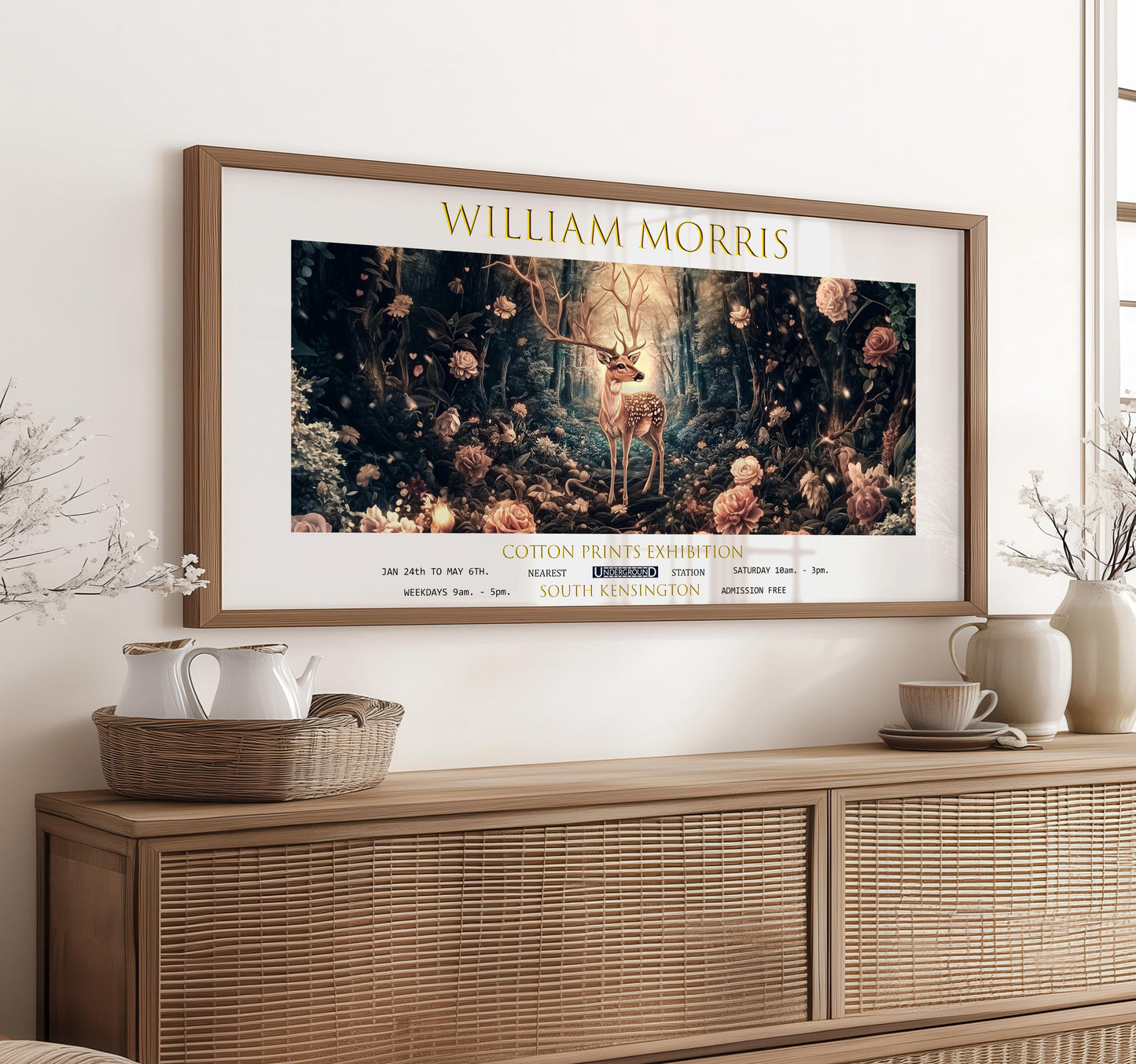 William Morris Deer Panoramic Print: Vintage Textiles Art