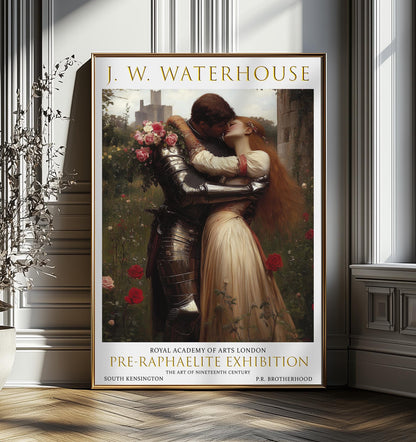 J.W. Waterhouse Knight and Lady Print: Pre-Raphaelite Vintage Art