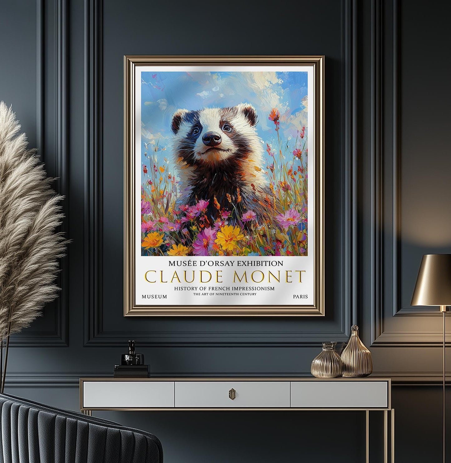 Claude Monet Badger Print: Vintage Summer Meadow Art