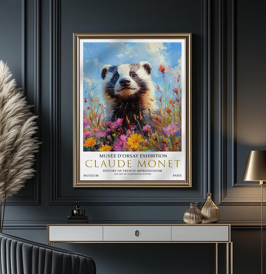 Claude Monet Badger Print: Vintage Summer Meadow Art