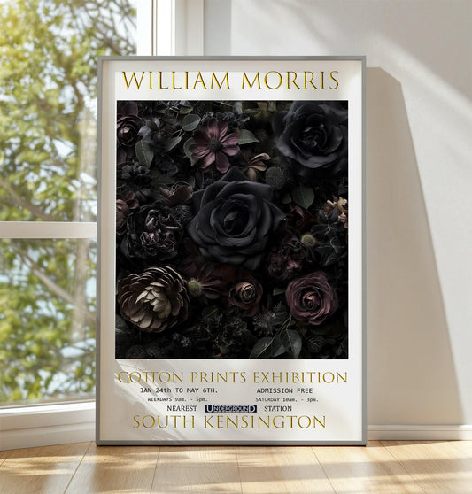 William Morris Black Roses Print: Vintage Floral Wall Art
