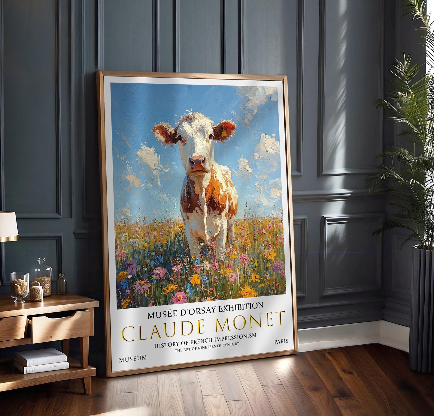 Claude Monet Cow Print: Impressionist Field of Wildflowers (Unframed)