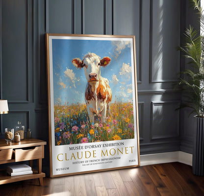 Claude Monet Cow Print: Impressionist Field of Wildflowers (Unframed)