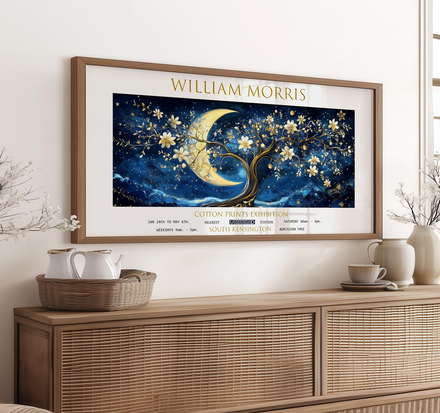 William Morris Moon & Stars Print: Vintage Celestial Art