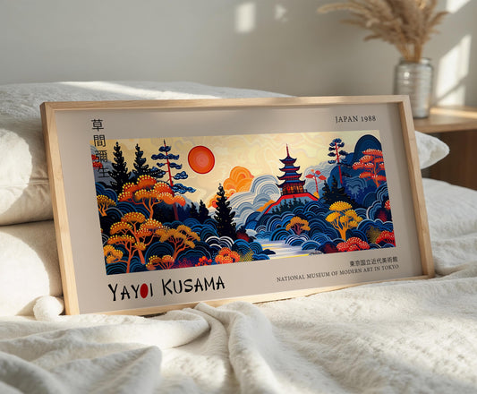 Japanese Art Print – Panoramic Landscape Poster – Yayoi Kusama Inspired Print