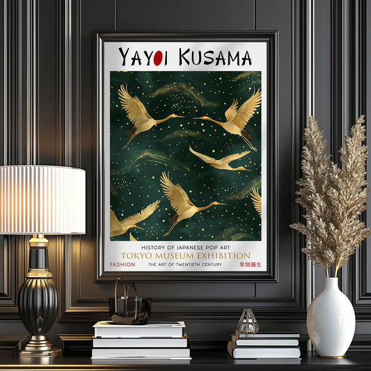 Yayoi Kusama Crane Art Print: Tokyo Exhibition, Japanese Golden Cranes