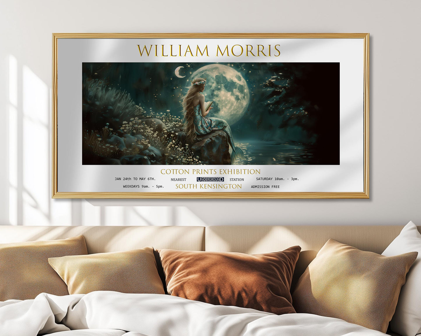 Print, Mermaid William Morris Panoramic: Vintage Fantasy Wall Art