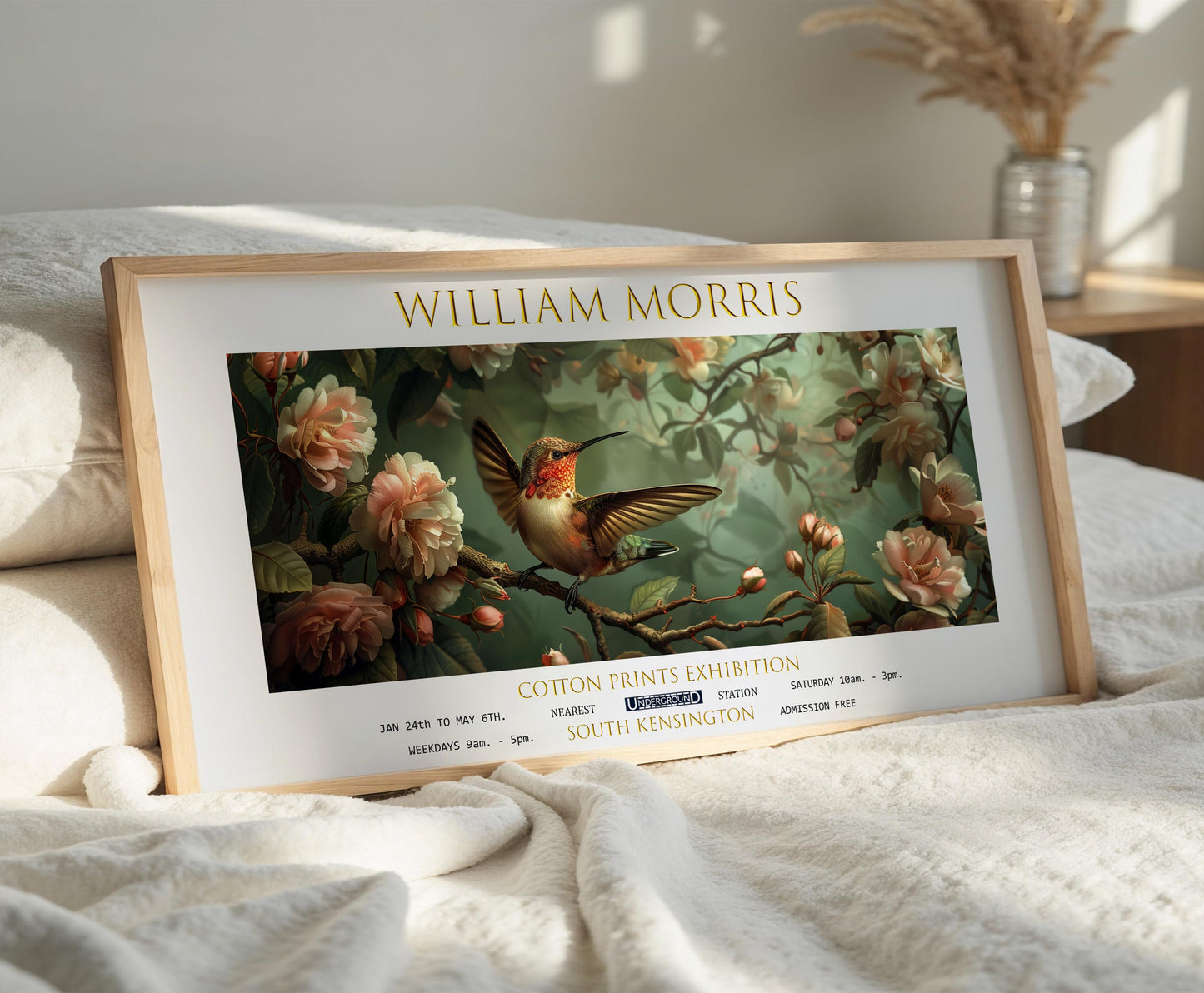 William Morris Hummingbird Print: Vintage Floral Botanical Art