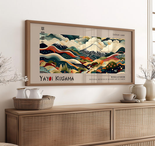 Yayoi Kusama Japanese Mountain Landscape Print: Modern Abstract Wall Art