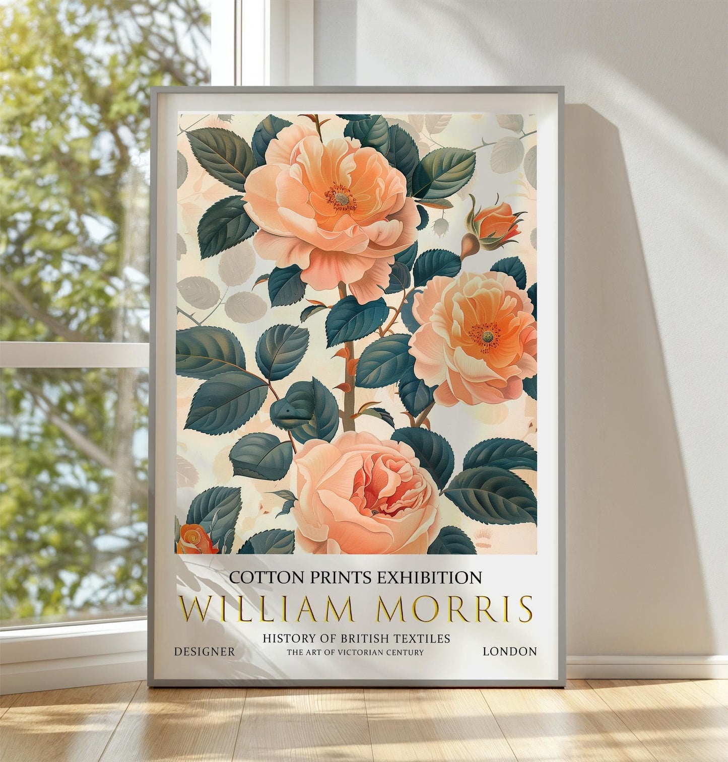 William Morris Wall Art – Vintage Floral Print Peach Rose Poster in Botanical Style