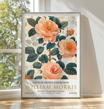William Morris Wall Art – Vintage Floral Print Peach Rose Poster in Botanical Style