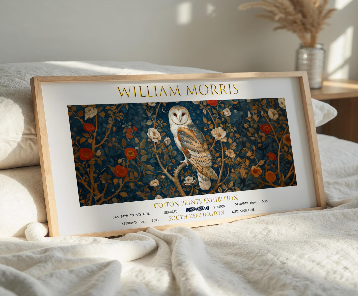 William Morris Owl Print: Vintage Floral Botanical Art