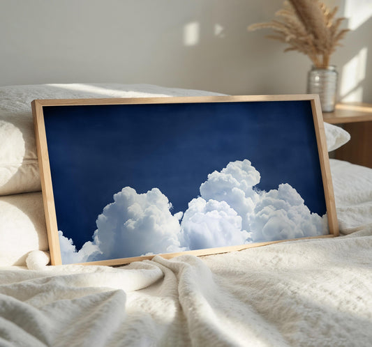 Horizontal Cloud Wall Art in Blue and White