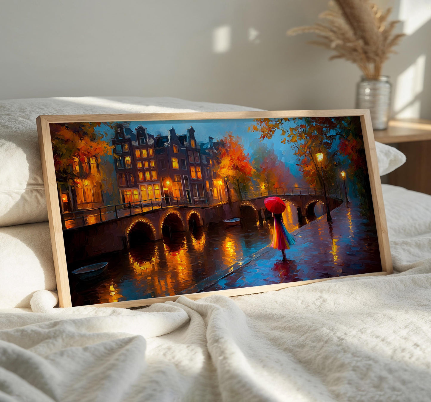 Red Umbrella Amsterdam City PANORAMIC WALL ART Unframed Picture Print