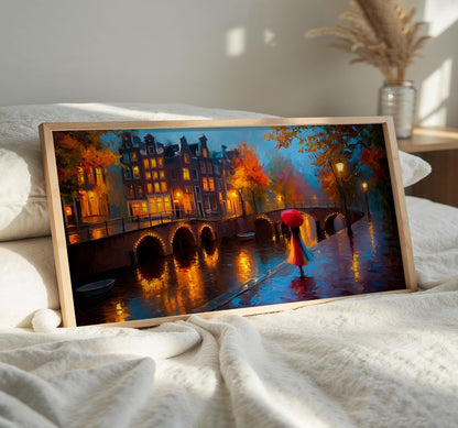 Red Umbrella Amsterdam City PANORAMIC WALL ART Unframed Picture Print