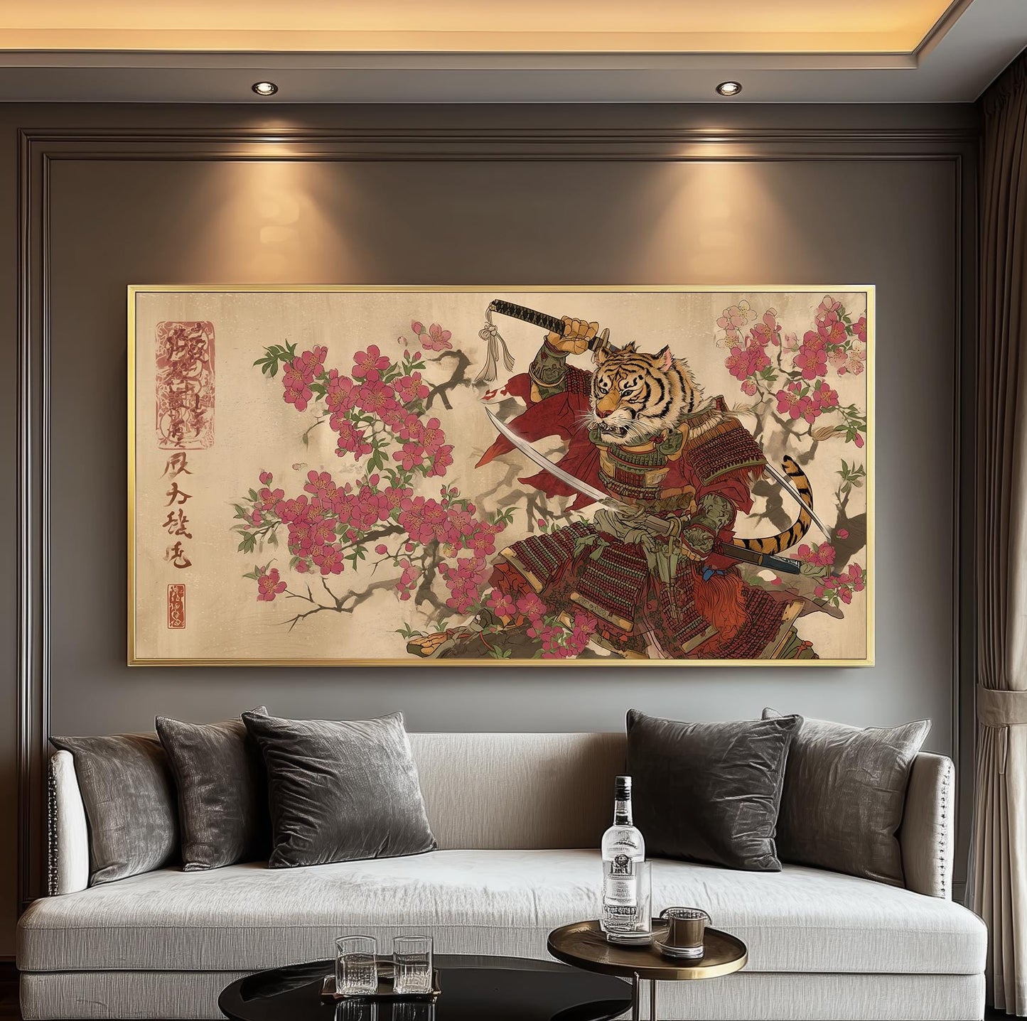 Samurai Tiger Panoramic Print: Japanese Ukiyo-e Art