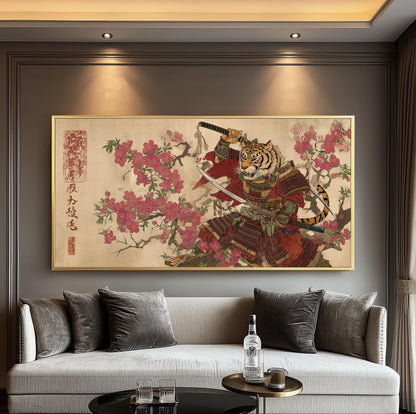 Samurai Tiger Panoramic Print: Japanese Ukiyo-e Art