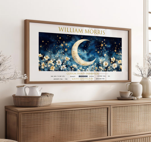 William Morris Print – Vintage Panoramic Print – Moon and Stars Print