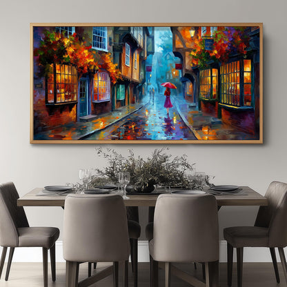 York Shambles Art Print – Rainy York Wall Art – Colourful Umbrella Panoramic Print