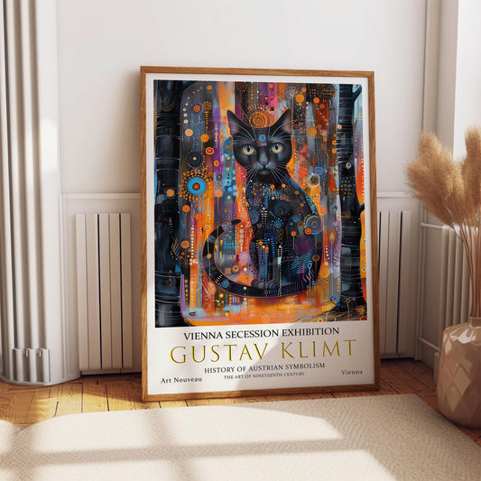 Klimt Black Cat Print – Gustav Klimt Art Nouveau Gold Leaf Artwork on Premium Paper