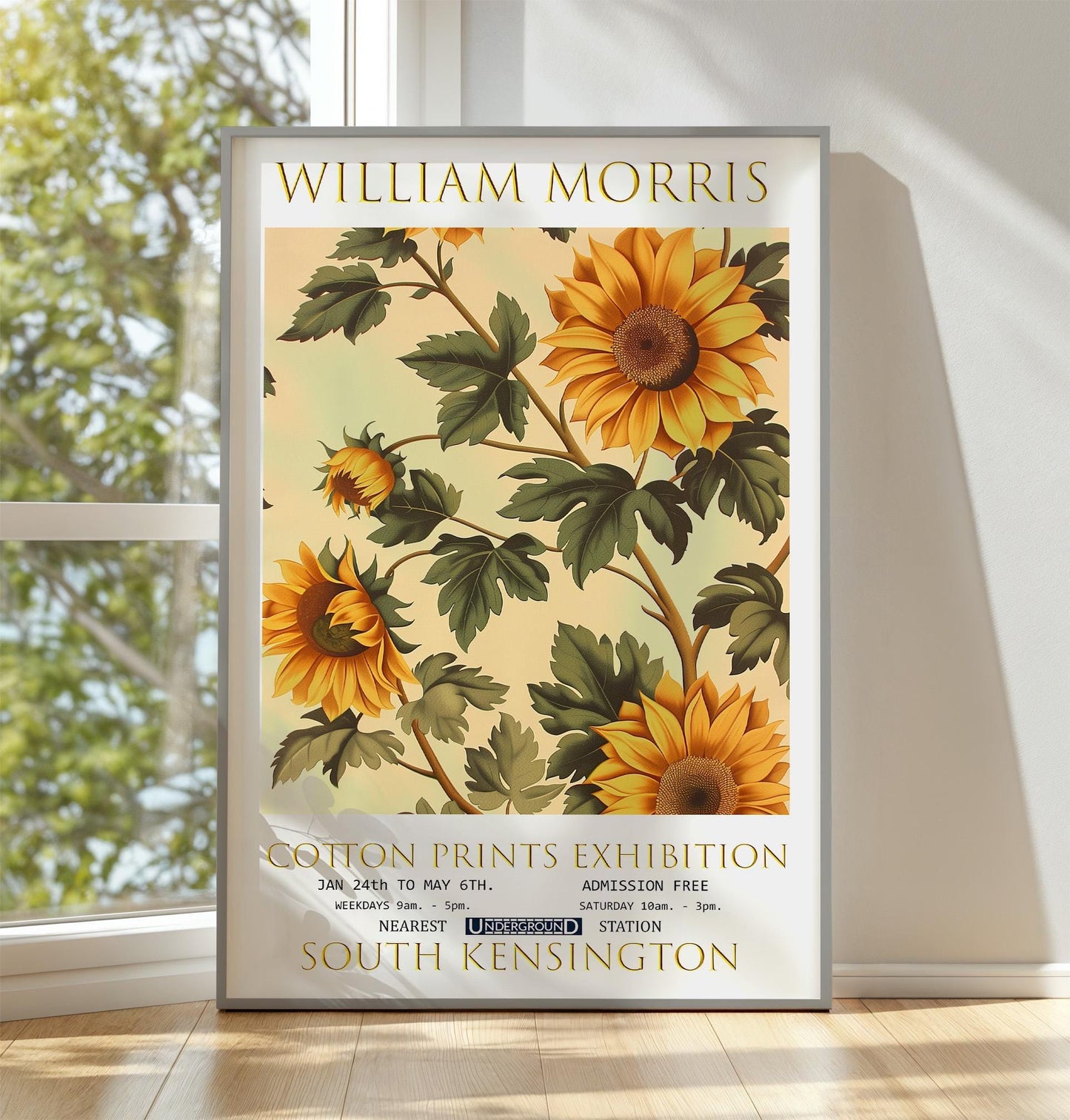 William Morris Sunflower Print: Vintage Floral Exhibition Poster
