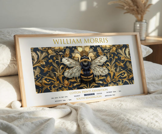 William Morris Gold Bee Print: Vintage Panoramic Textiles Art