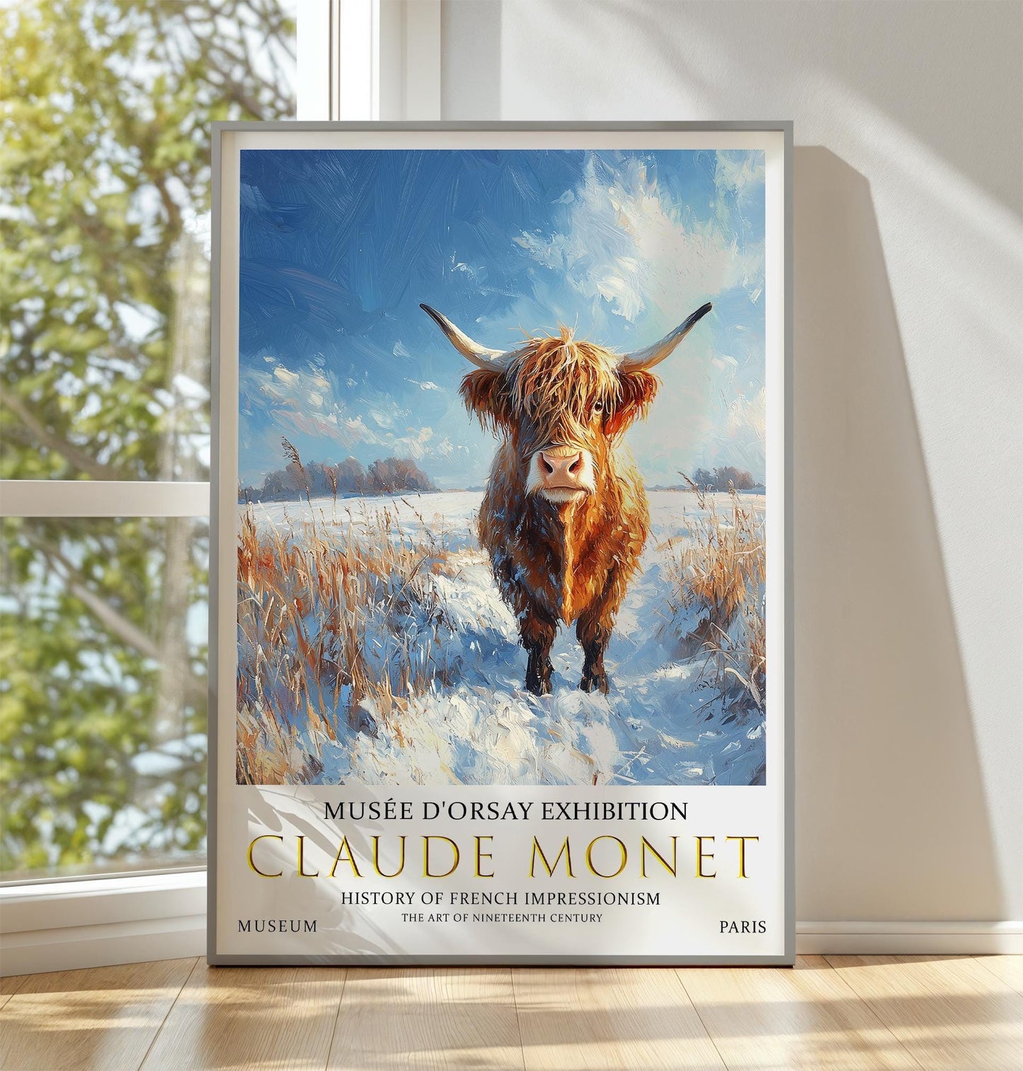 Claude Monet Highland Cow Winter Landscape Art Print