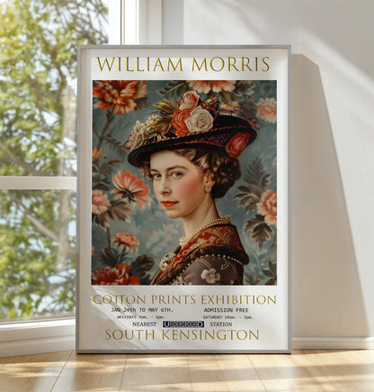 William Morris Print – Vintage Floral Art with Queen Elizabeth II Botanical Wall Art