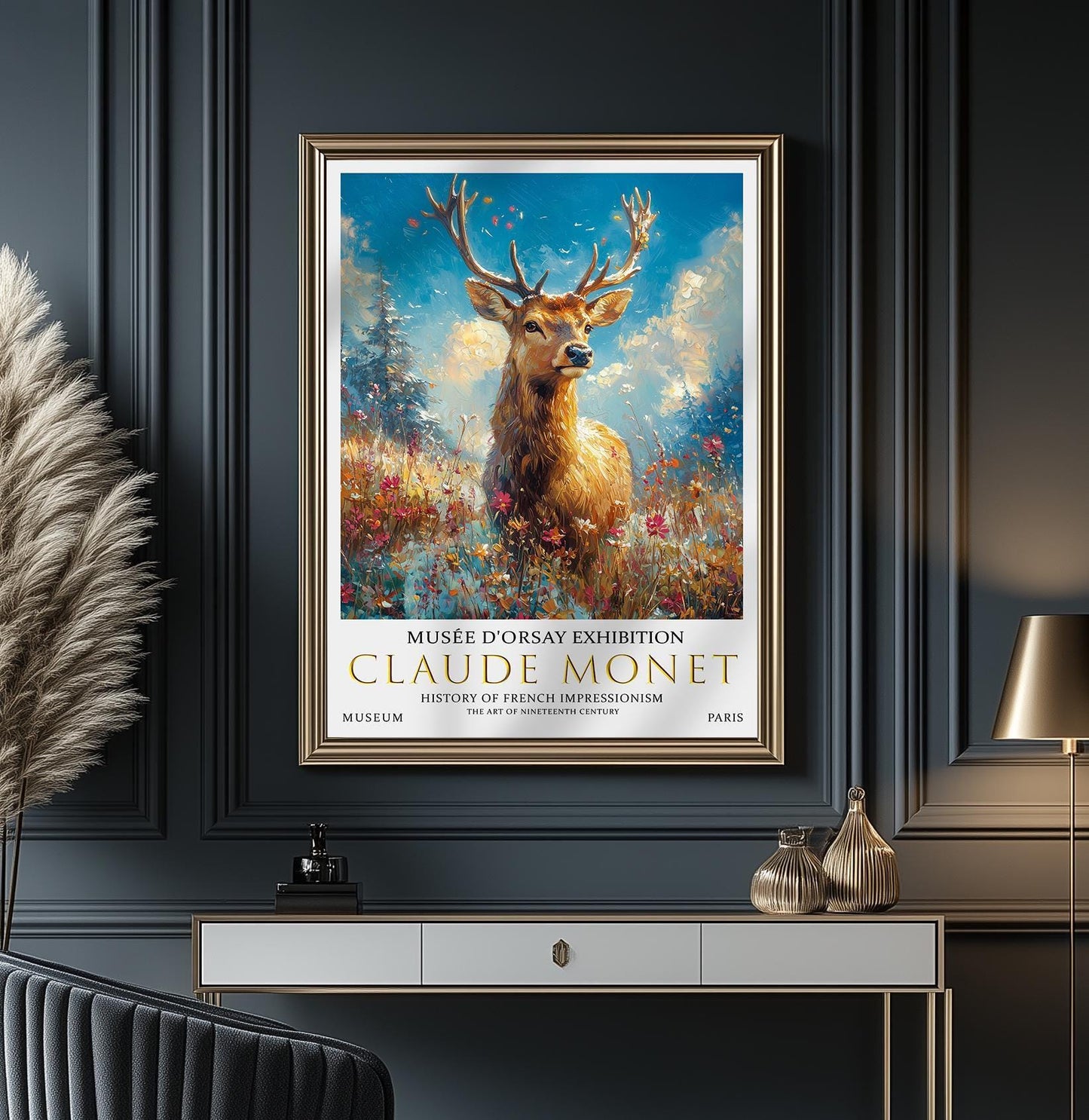 Vintage Stag Poster – Claude Monet Winter Landscape Art