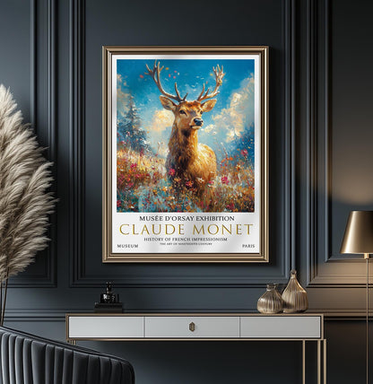 Vintage Stag Poster – Claude Monet Winter Landscape Art