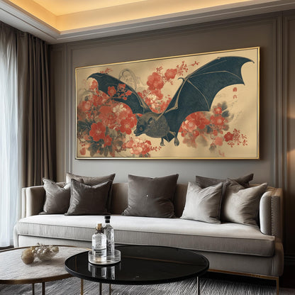 Ryukyu Flying Fox Panoramic Poster Japanese Ukiyo-e Woodblock, Cherry Blossom