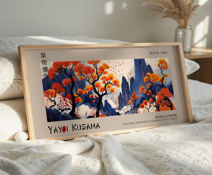 Japanese Landscape Art Print: Yayoi Kusama Inspired Pagoda Wall Art