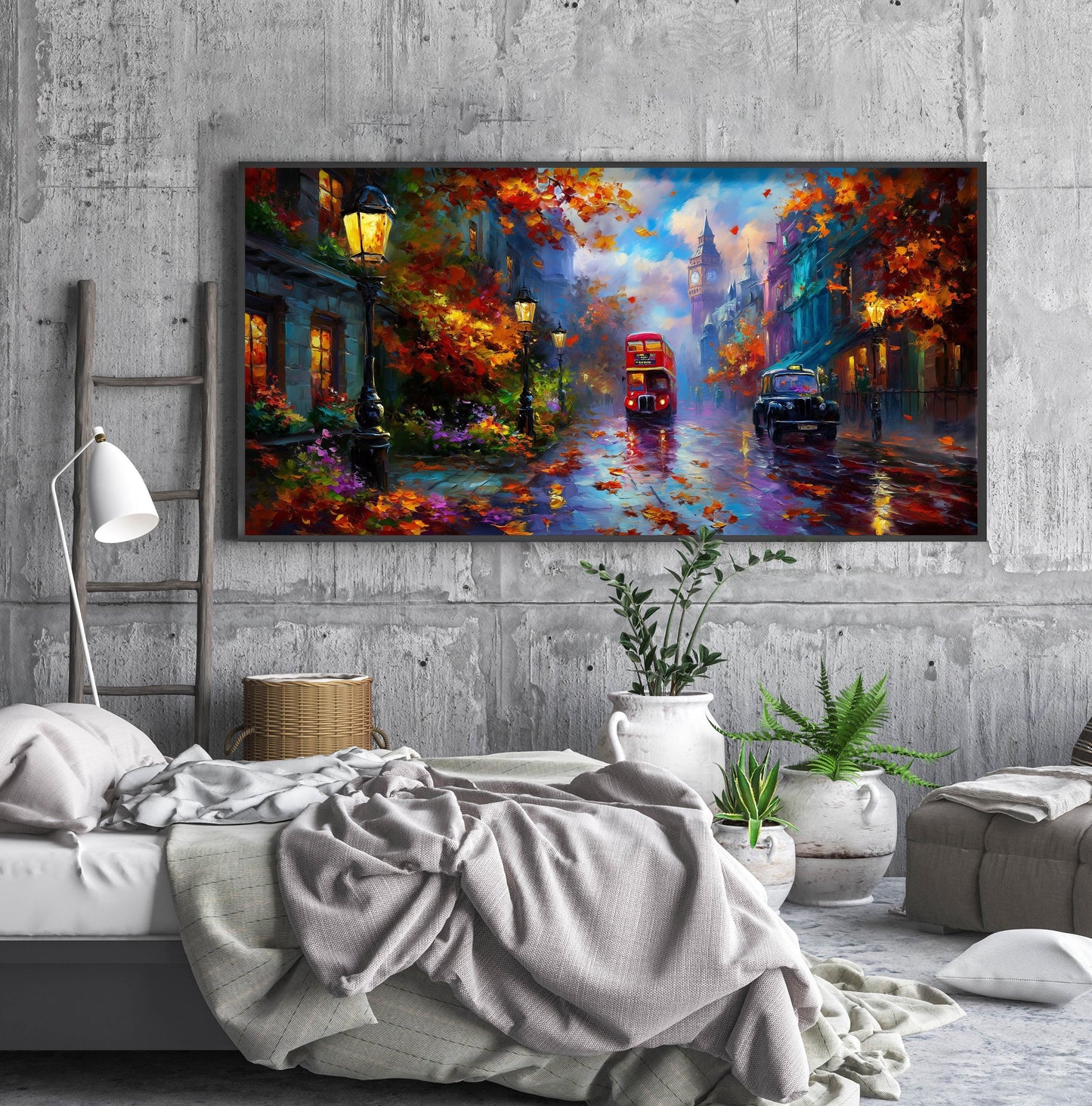 London Bus Art Print – Big Ben Wall Art – Rainy London Panoramic Print