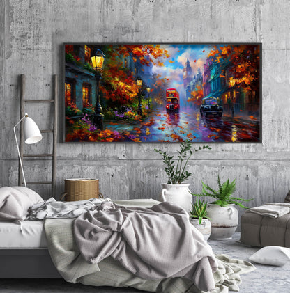 London Bus Art Print – Big Ben Wall Art – Rainy London Panoramic Print