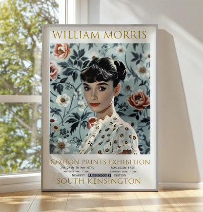 William Morris Exhibition Print: Audrey Hepburn, Vintage Textiles Art