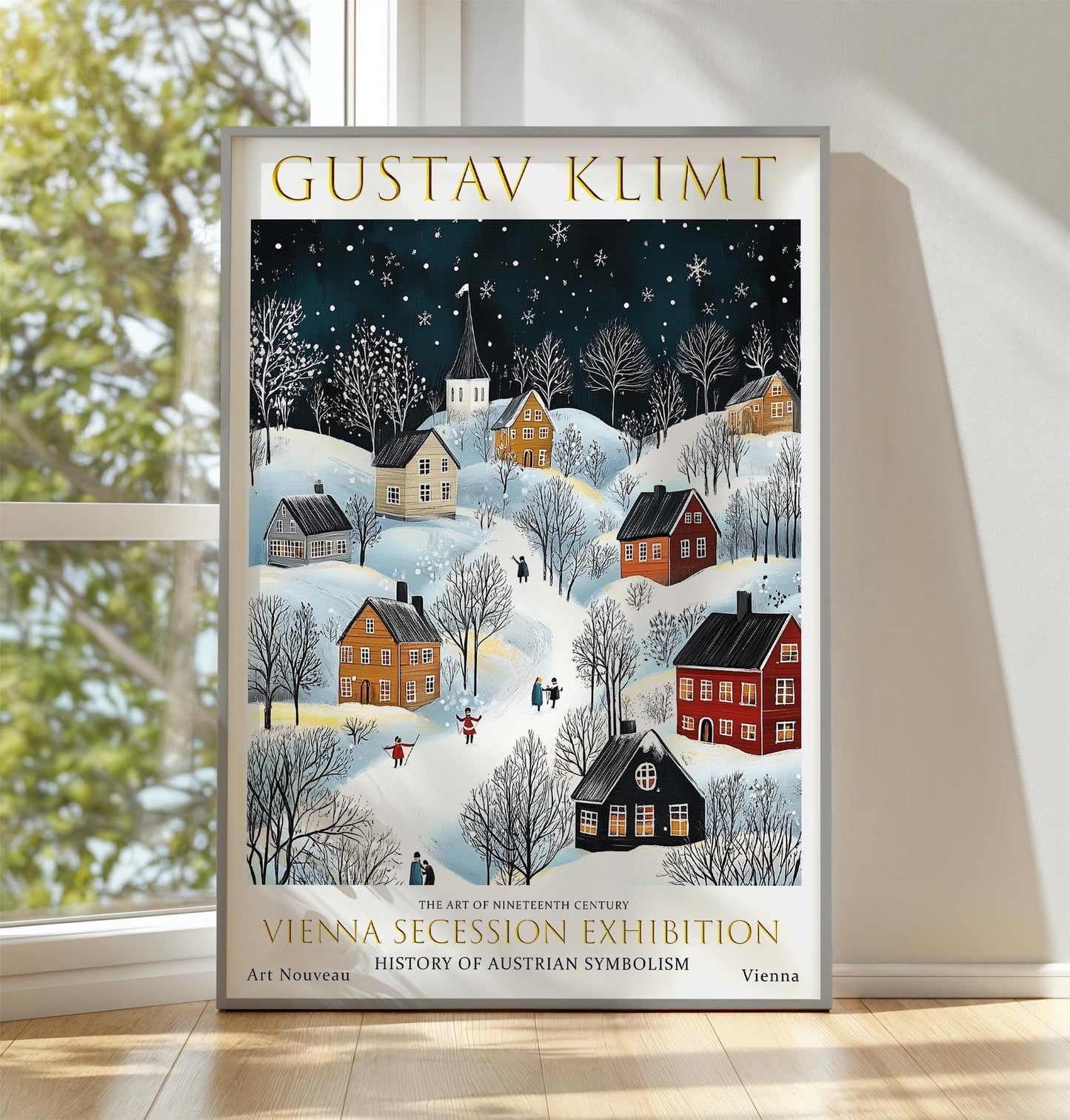 Print: Gustav Klimt Winter Village, Snowy Landscape Art Nouveau Wall Art