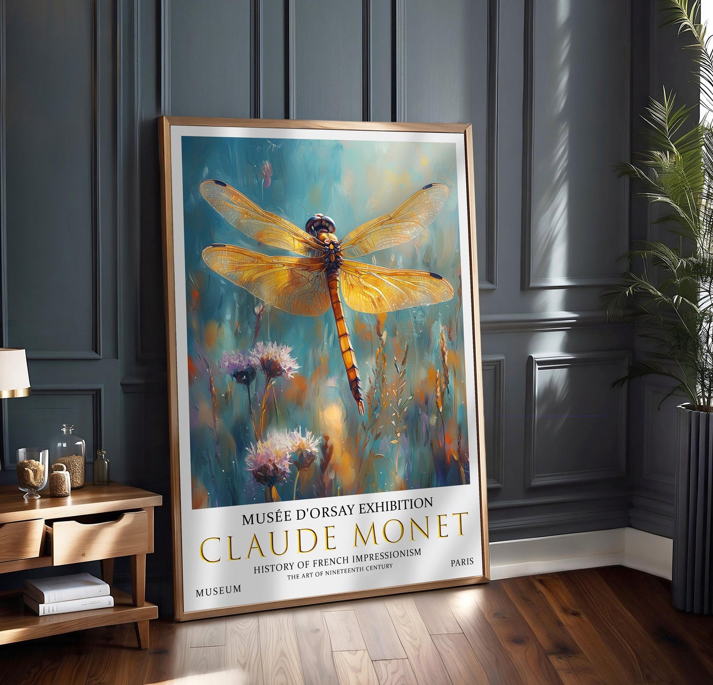 Claude Monet Dragonfly Exhibition Poster: Vintage Wildflowers Art Print
